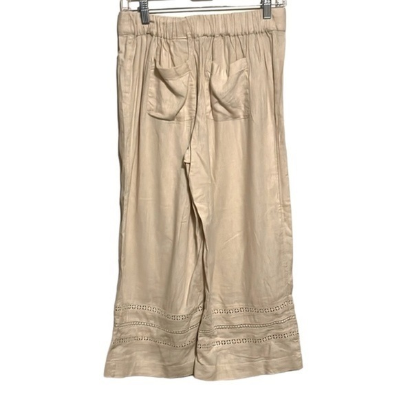 Isaac‎ Mizrahi Live! Bridgehampton Linen Blend Pants Wide Leg Cropped Cream 8 - Picture 3 of 10